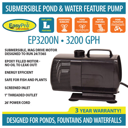 EasyPro Submersible Magnetic Drive Pump 3200 GPH